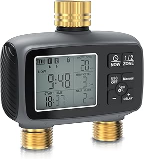 Brandson - Bewässerungscomputer 2 Ausgänge - LCD-Display – Bewässerungssystem Garten - 2 Zonen Bewässerungssteuerung digital – integrierter Wasserfilter - Bewässerung für Balkon Garten Terrasse
