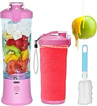 WATSMAR Portable Blender, Personal Size Blender Shakes and Smoothies, Mini Blender, with Powerful Motor 4000mAh USB Rechargeable Juicer Cup, for Home, Office, Blue (PINK)
