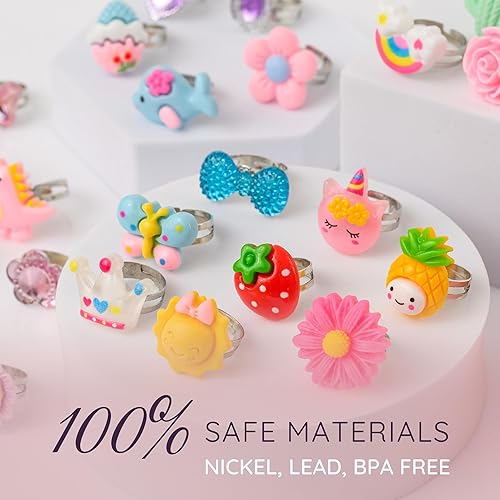 Miniatura 4 de Nutty Toys Anillos de joyería para niña, 24 joyas ajustables para niños, la mejor idea de regalo de cumpleaños y cesta de Pascua, rellenos de huevos