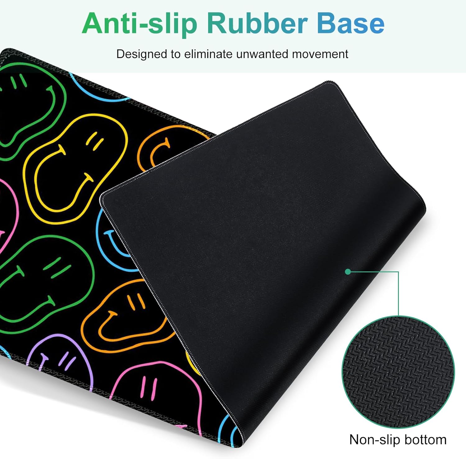 Large Gaming Mouse Pad Set, 4 in 1 Extended Keyboard Desk Mat with Wrist Rest, Computer Game Mousepad, Non-Slip Desk Pad Protector Easy Typing Pain Relief for Home Office I Black Retro Hippie