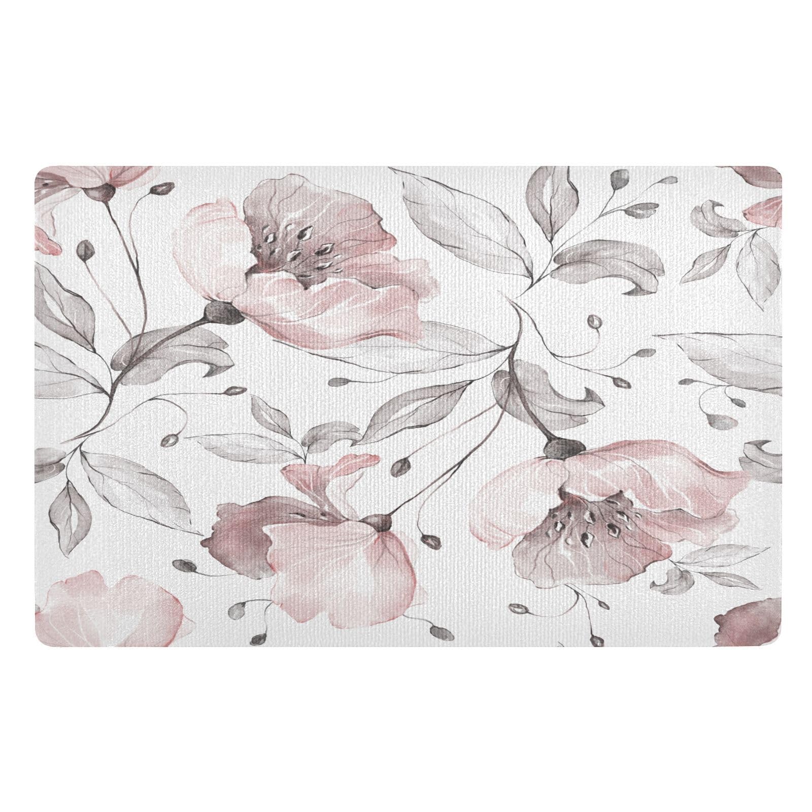 Tapis d'entrée rose et feuilles grises pour un intérieur cosy