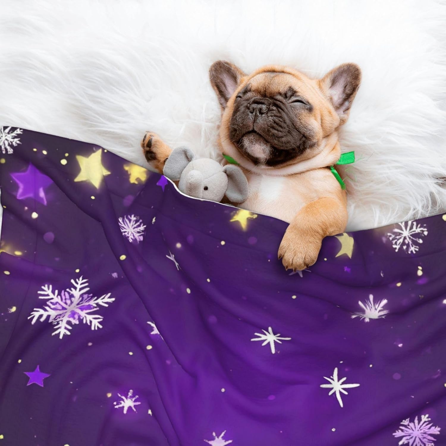 Dark Purple Snowflakes Print Soft Plush Pet Blanket, Washable Dog Blanket, Cat Fleece Throw, Puppy Bed Crate Mat & Sofa Couch Protector - Large