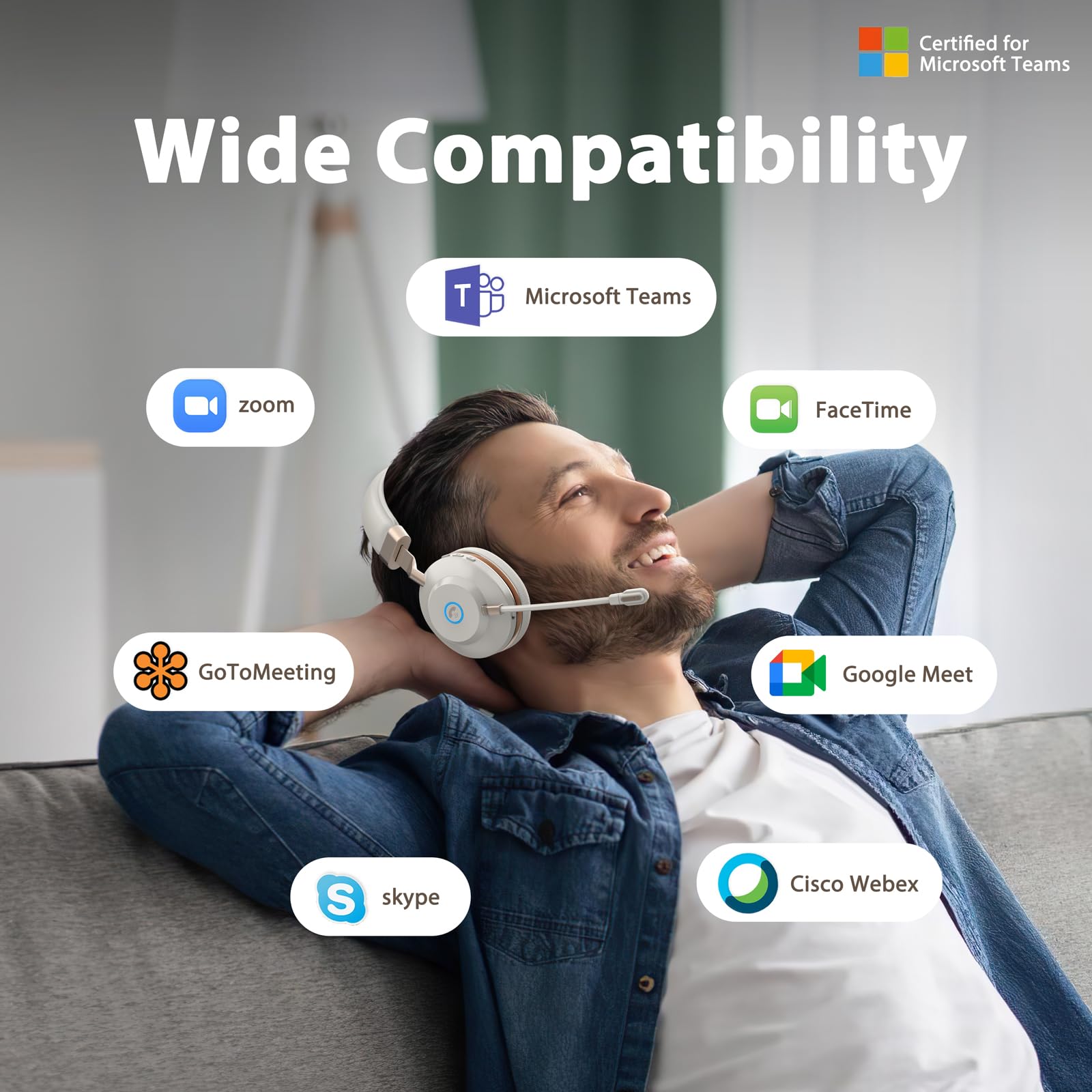 Cuffie wireless con microfono per lavoro, cuffie Bluetooth con microfono a cancellazione del rumore, cuffie wireless on-ear con dongle USB e funzione mute, per lavoro da casa, computer, ufficio