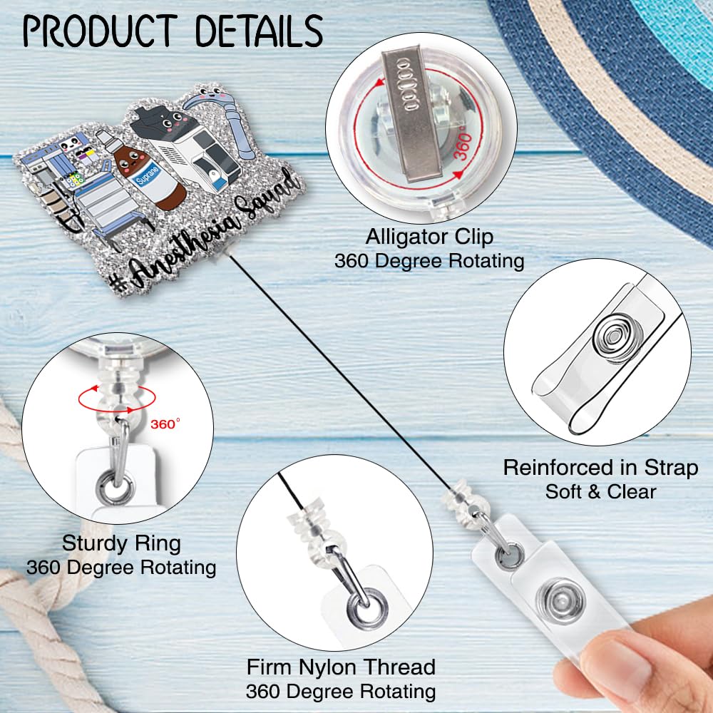 Anesthesia Squad Fun Glitter Badge Scroll Retractable, Cute Badge Holder for Anesthesiologists, Christmas Birthday Graduation Gift for Doctors Nurses ICU MD Anesthesiologist Assistant