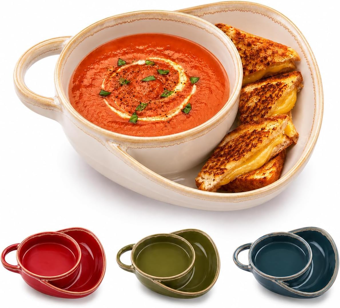 Ceramic Soup and Sandwich Bowl β Anti-Soggy, with Bread Plate for Home