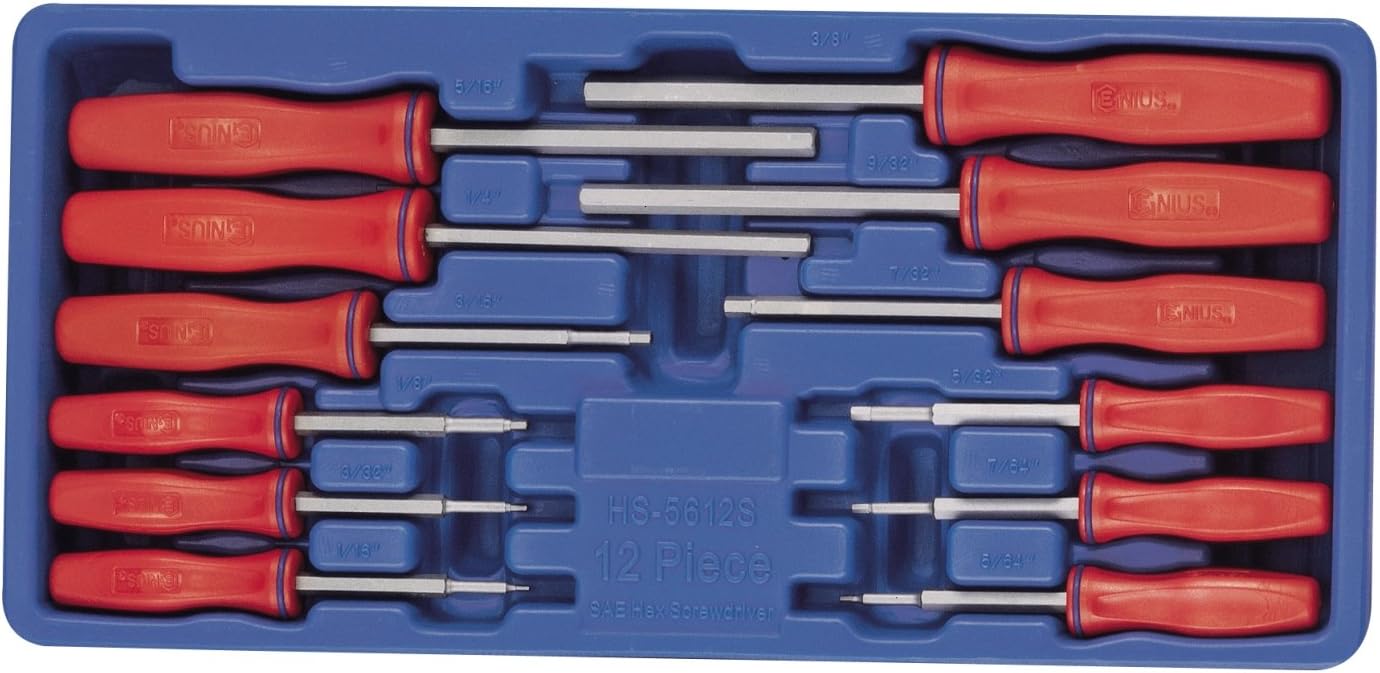 Genius Tools 12 Piece SAE Hex Screwdriver Set HS-5612S