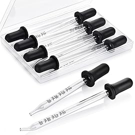 Herain 8 Pack Glass Pipette Eye Dropper, 4 Long Bent & 4 Short Straight Tips, 1 ml Ear Droppers for Essential Oils, Lab, Crafts, Measuring and Transferring a Variety of Liquids