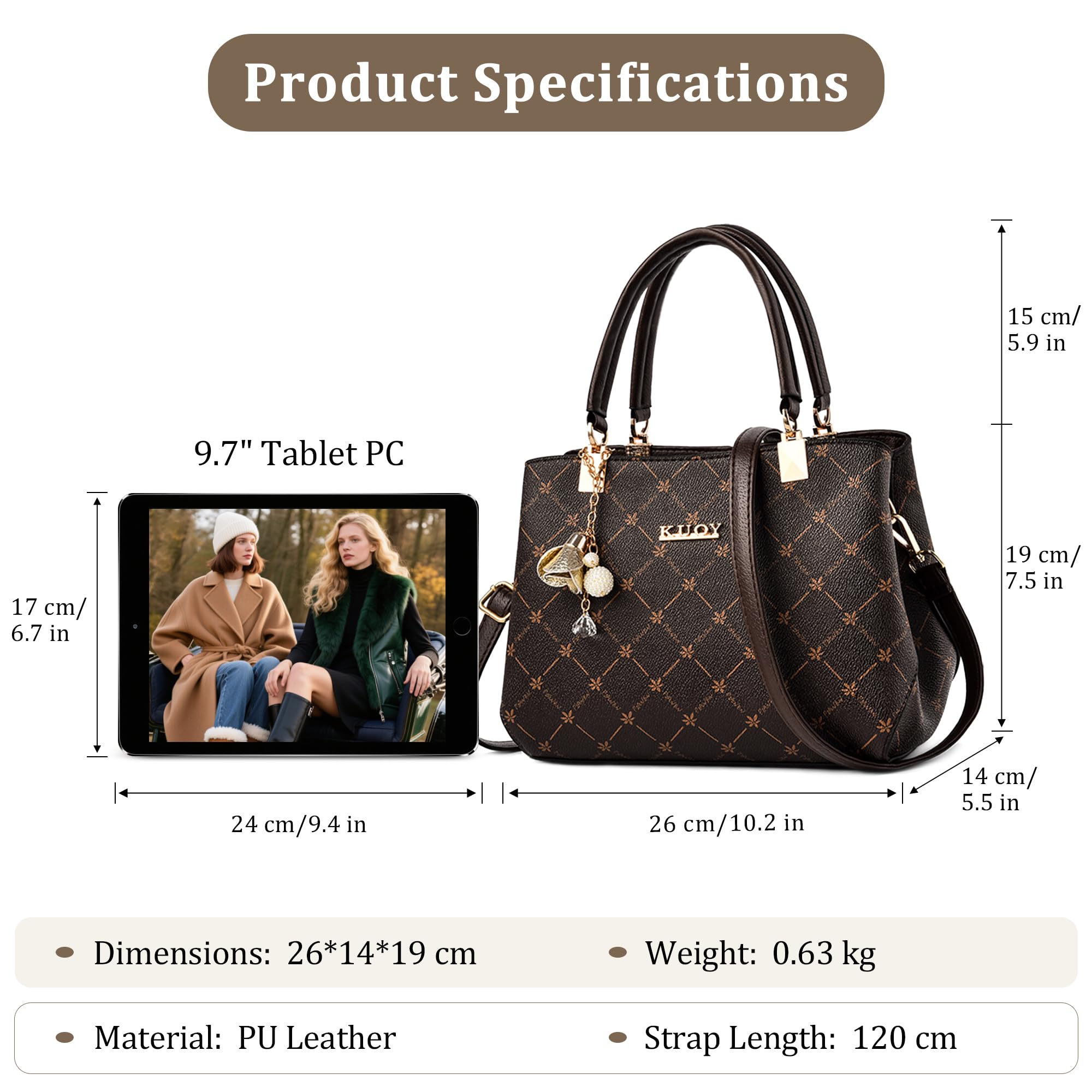 Damska Torebka Wykwintny Wisiorek Torba na Ramię Elegancki Wzór Liścia Klonu Torebki PU Skóra Torebka Crossbody Brązowy Uchwyt B