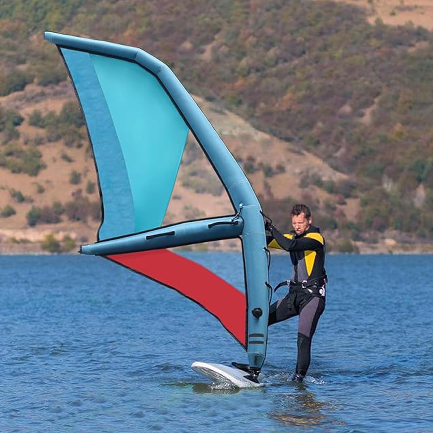 Handheld Windsurfing Inflatable Wing, Portable Inflatable Surfing Wing, Inflatable Surf Sail with Window, Inflatable Windfoil Hydrofoil for Outdoor Water Sports