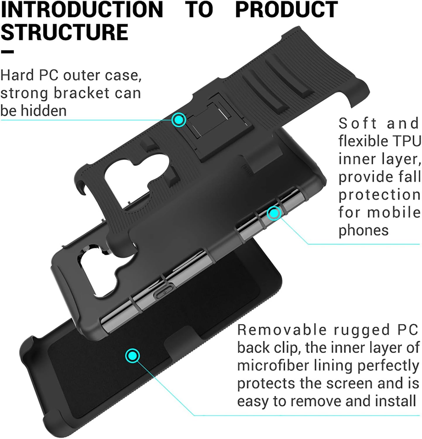ChangeJ Compatible for LG Stylo 6 with Tempered Glass Screen Protector, Military Grade Protection Heavy Duty Shockproof Scratch Resistant Holster Belt Clip Case for LG Stylo 6 - Black