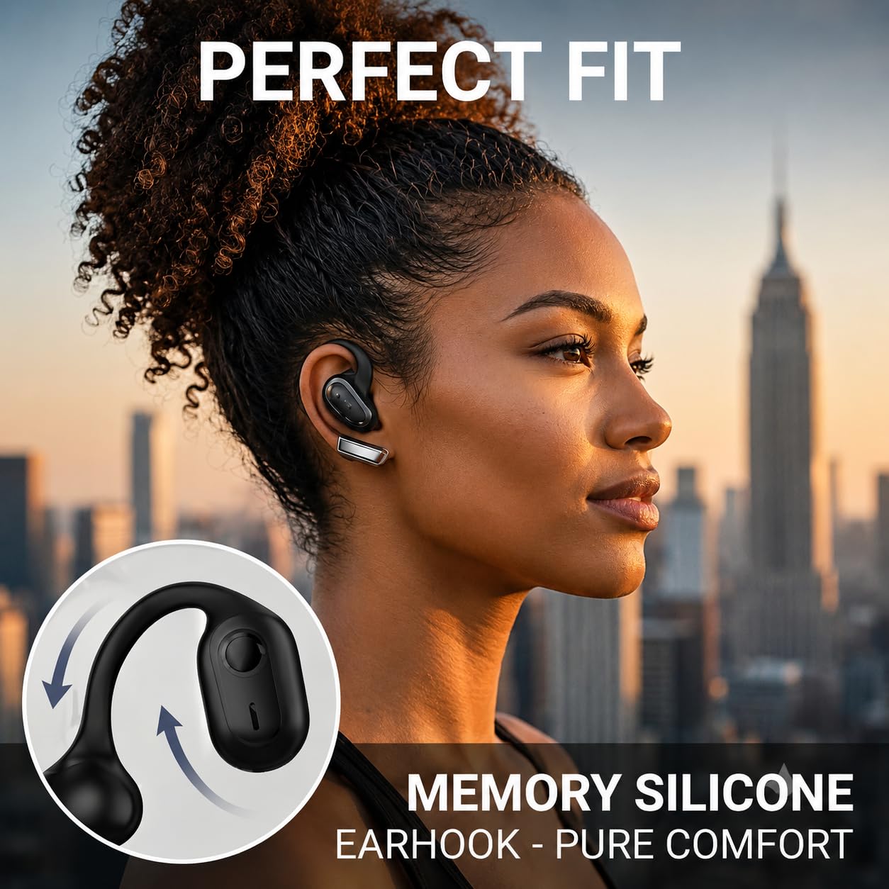 Auricolari aperti, Bluetooth 5.3, wireless, con ganci, ricarica rapida, resistenti al sudore, display digitale, custodia di ricarica per musica, giochi, sport