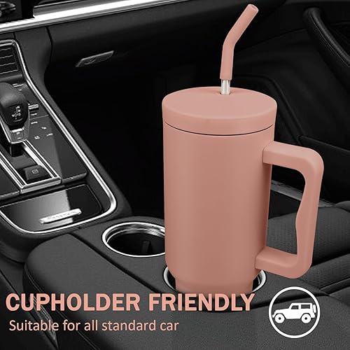 Miniatura 6 de Vaso de 40 onzas con asa y tapa con pajilla, vaso aislado reutilizable, botella de agua de acero inoxidable, taza de viaje, apto para tazas, regalos