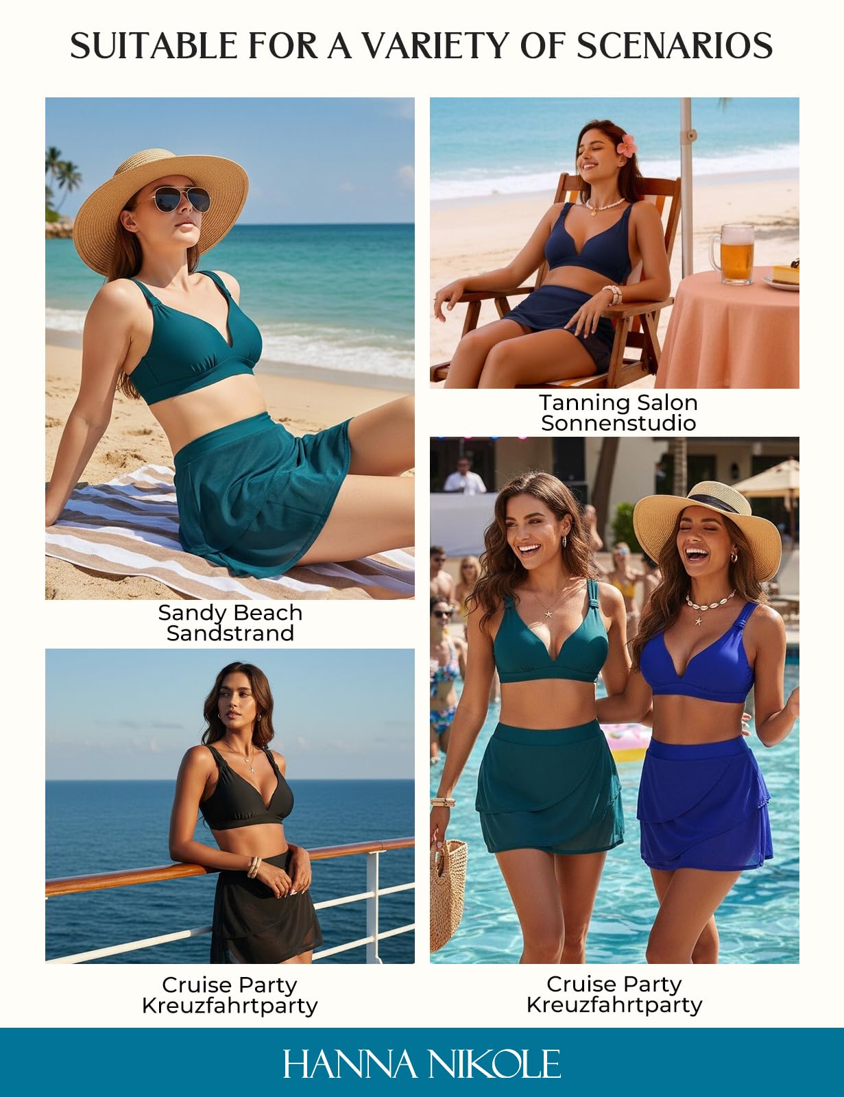 Hanna Nikole Bikini Damen Set,Badeanzug Damen Bauchweg,Push up Hochtailliert Bikinirock, Sexy Zweiteiliger Badeanzug aus Mesh mit V-Ausschnit