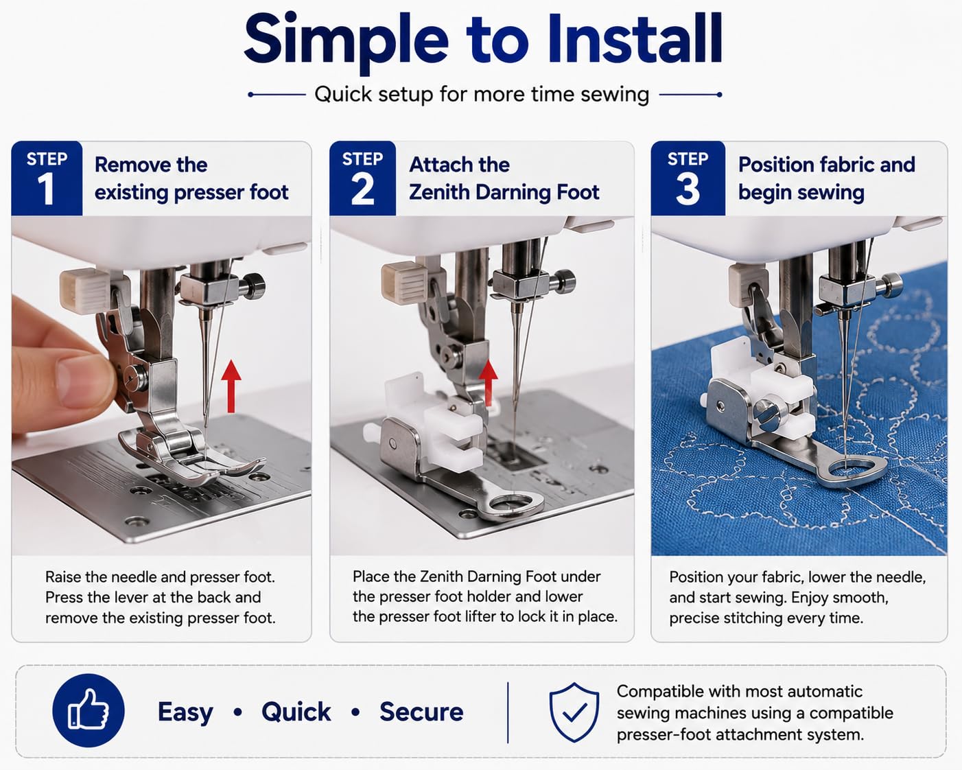 Zenith Darning Presser Foot Compatible for All Brand and Non Brand Automatic Sewing Machines White — Amazon image 6
