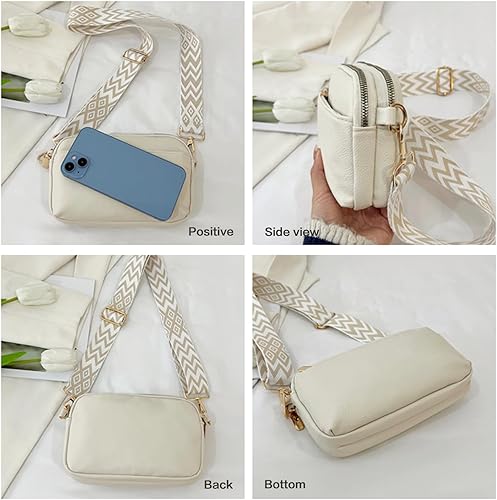 Miniatura 4 de Bolsos cruzados con triple cremallera para mujer, de piel vegana, bolsos de hombro pequeños con correa ancha