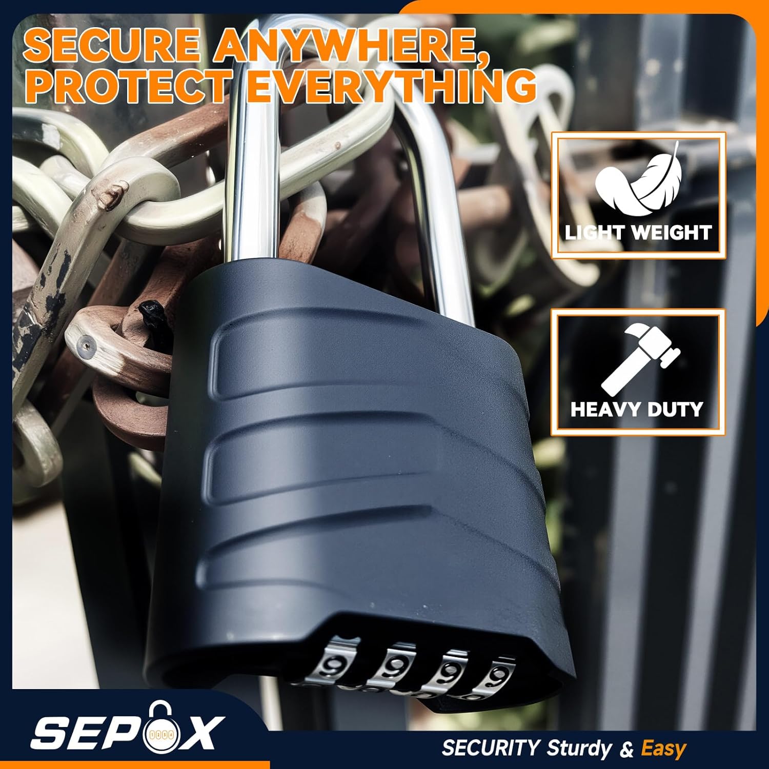 SEPOX® Combination Padlock Bundle – 2 Extra Long Shackle + 10 55mm Weatherproof Uncuttable for Home/Warehouse