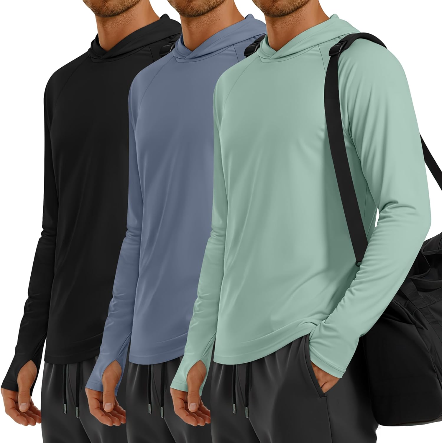 Locoowai 3 Pack Men's Sun Protection Hoodies UPF 50+ SPF Fishing Shirts Long Sleeve UV Quick Dry Lightweight Swim Sweatshirts