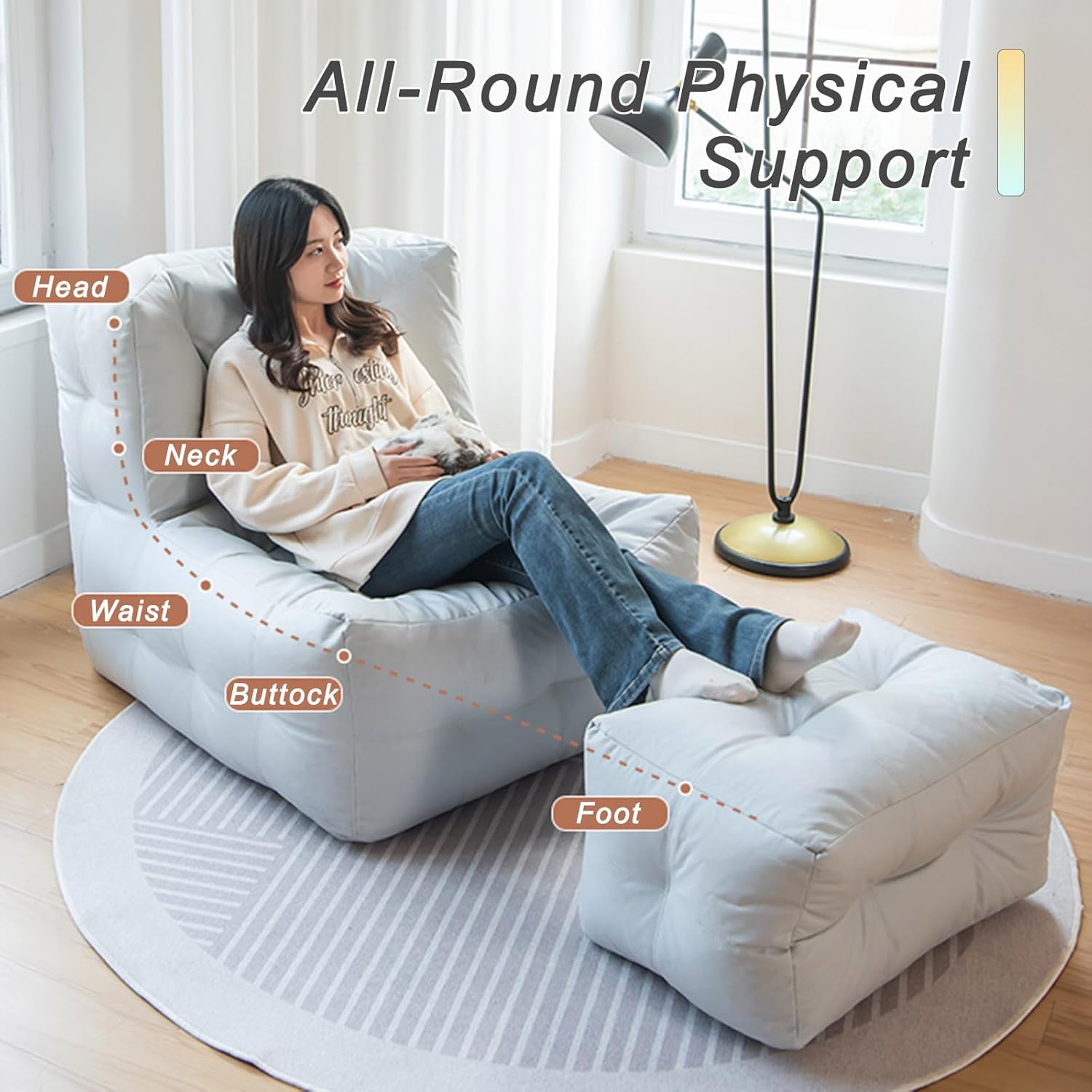 Bean Bag Chairs for Adults, (No Filler) Big Bean Bag Cover Lounger Chairs, Waterproof Bean Bag Lazy Sofa for Living Room, Bedroom or Balcony (Orange)