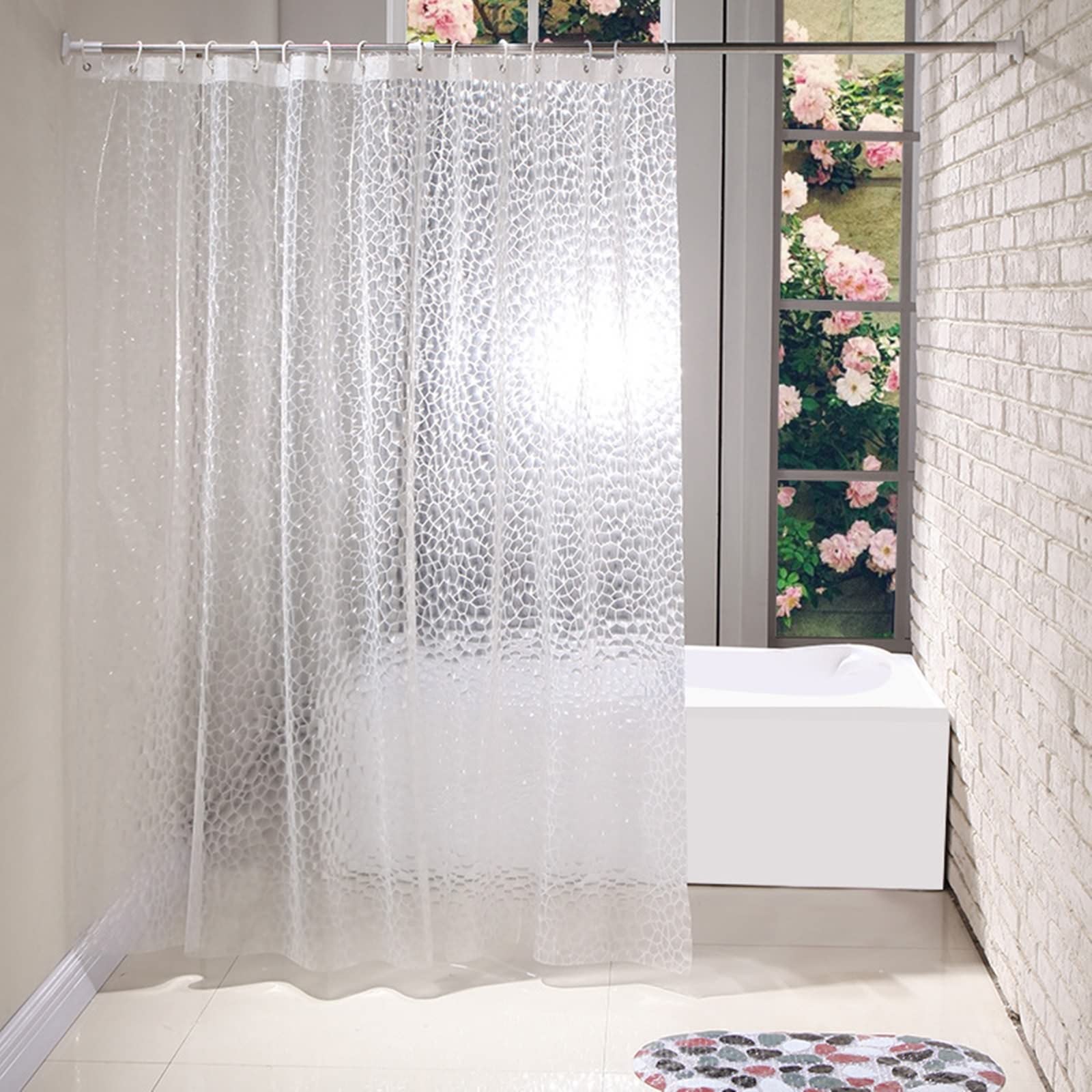 ANAZOZ Anti-Schimmel Duschvorhang – Transparent Mit Muster | 80x180 Cm