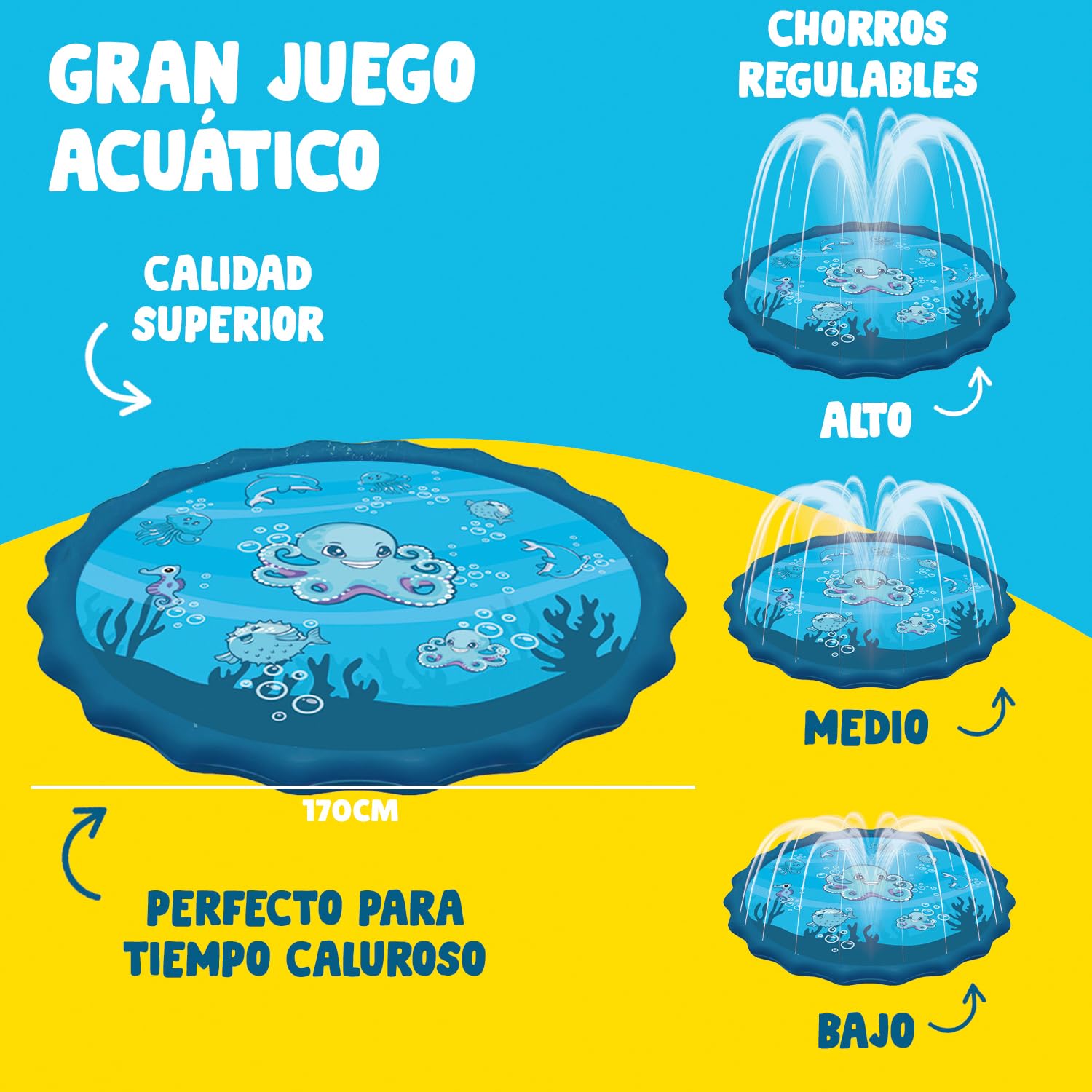 Super Splash® | Juego de Agua para Niños | Alfombra con Chorros de Agua 200 cm | Alfombra Exterior | Fácil Instalación | Riego Automático | Diversión para Toda la Familia | OriginalCorner®