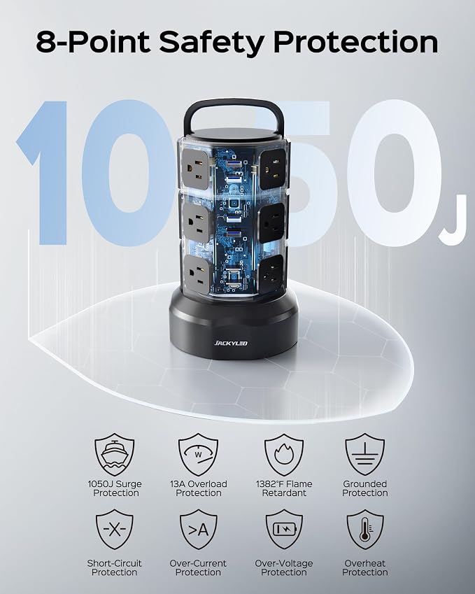 JACKYLED Regleta en Torre con 12 Tomas y 6 USB miniatura 8