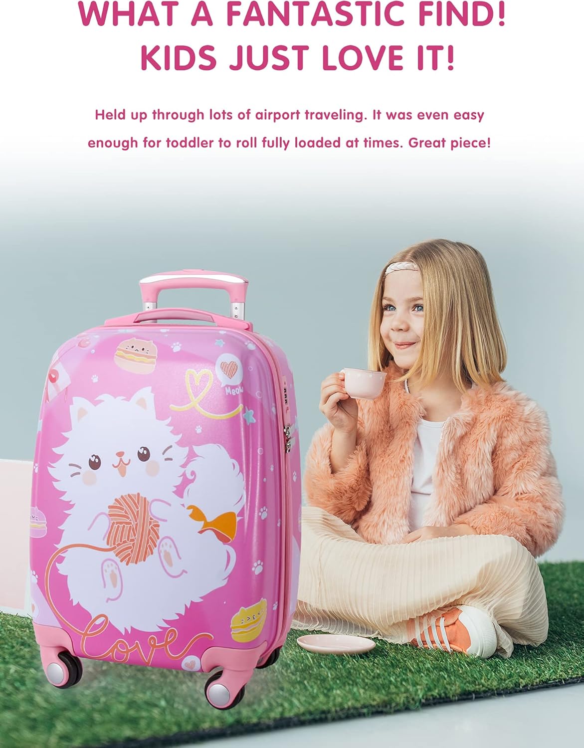 Kids Carry On Luggage Children Rolling Suitcase with 4 Wheels Hardshell Case for Toddler to Travel (w-cat)