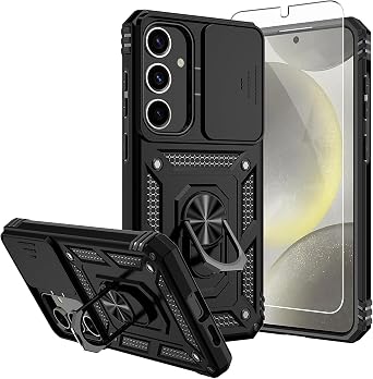 for Samsung Galaxy S24 Case,with Screen Protectors and Camera Cover,[Military Grade] 16ft.Drop Tested Cover with Magnetic Kickstand Protective Case for S24 6.2 inch, Black