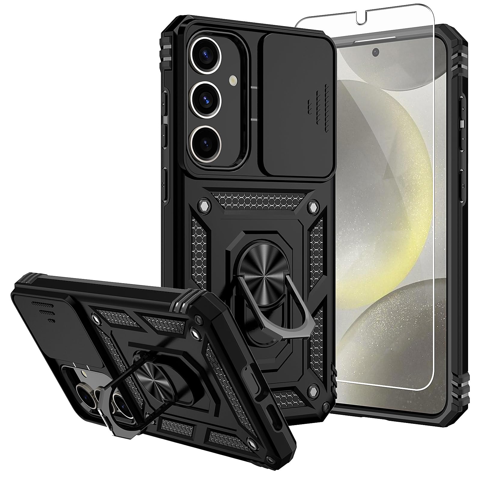 for Samsung Galaxy S24 Case,with Screen Protectors and Camera Cover,[Military Grade] 16ft.Drop Tested Cover with Magnetic Kickstand Protective Case