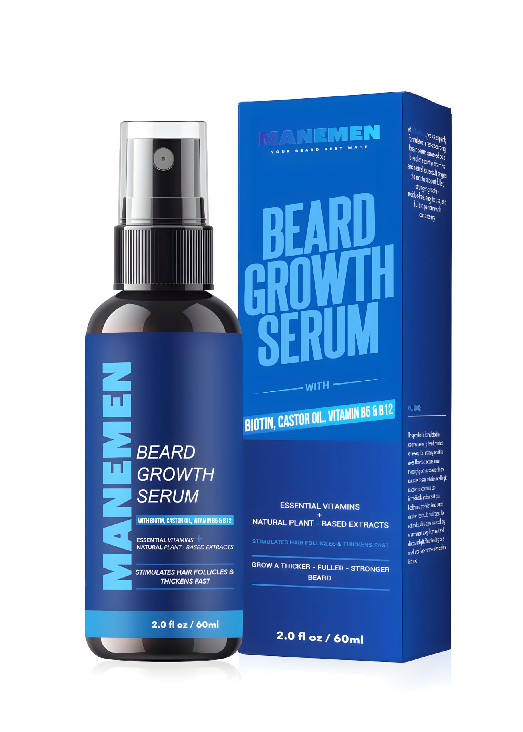 Beard Growth Serum Spray- Biotin Castor Oil Vitamin B5 B12 - Natural Hair Regrowth Beard Oil Formula for