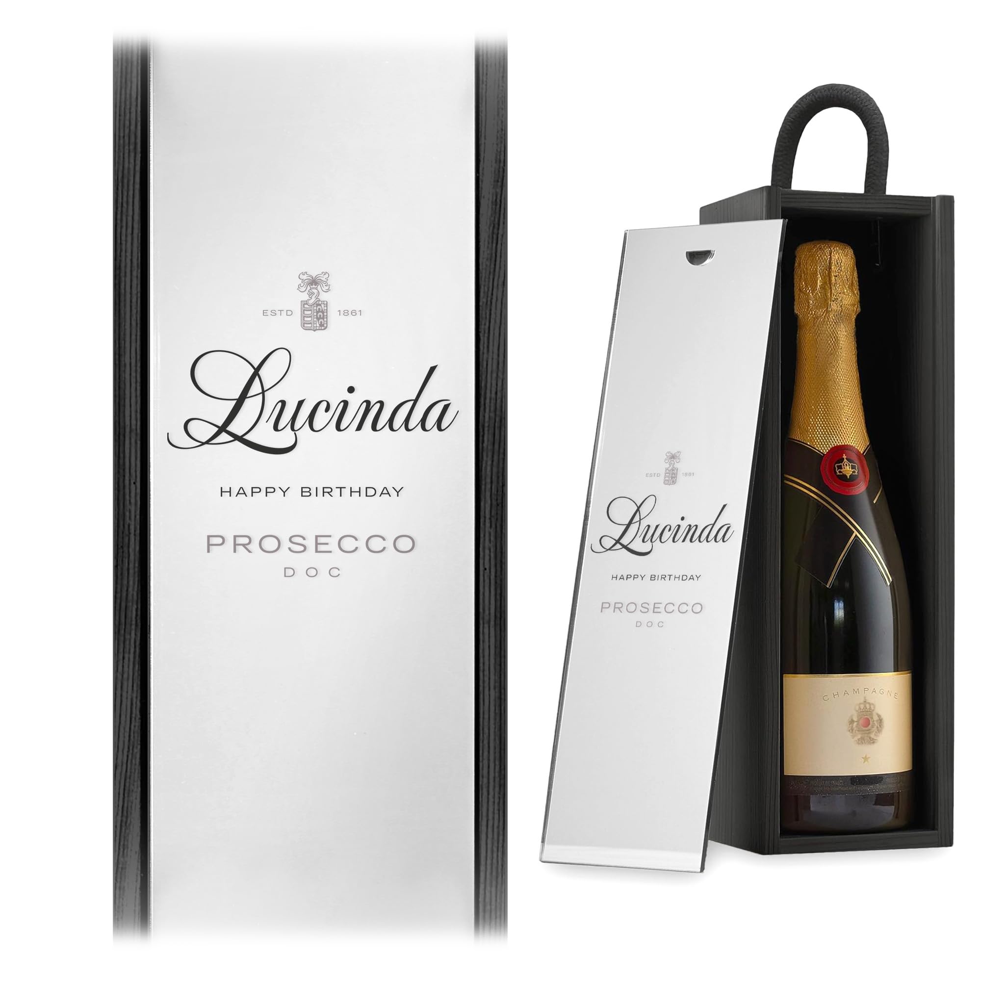 A1 Graphics Ltd Black Box/Silver Lid Prosecco Wine Box Custom Printed Weddings Anniversary Bridesmaid Groomsmen Birthdays Christmas ()