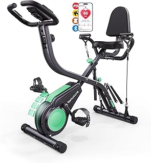 2026 Toputure Cyclette da Casa Pieghevole con APP, Cyclette Pieghevole 5 in 1 con 16 Livelli di Resistenza, Banda Elastica, Monitor LCD e Sensore di Frequenza Cardiaca, Portata fino a 140 kg