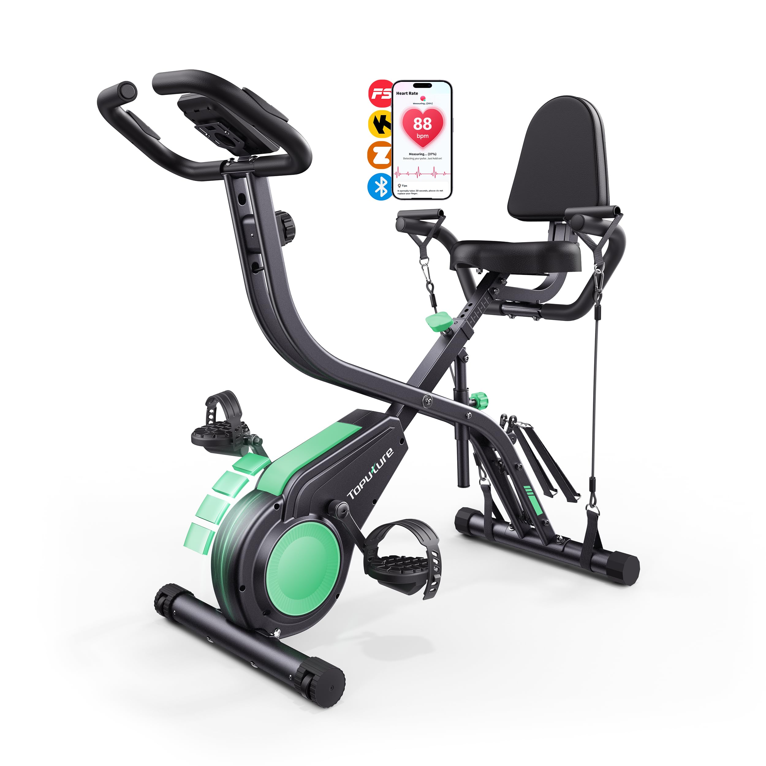 2026 Toputure Cyclette da Casa Pieghevole con APP, Cyclette Pieghevole 5 in 1 con 16 Livelli di Resistenza, Banda Elastica, Monitor LCD e Sensore di Frequenza Cardiaca, Portata fino a 140 kg