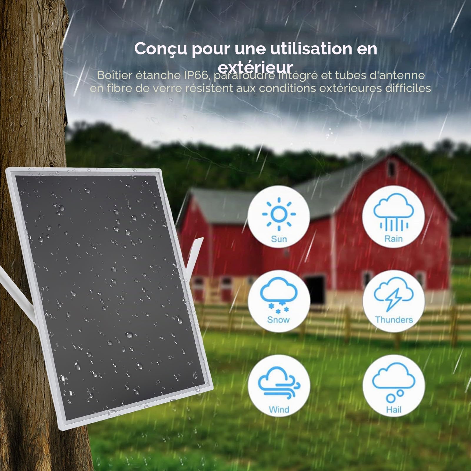 Booster de Signal D'extension WiFi Solaire 15 W, Batterie Longue Portée 328 Pieds 20 000 MAh, Répéteur WiFi 2,4 GHz 5 GHz Prend en Charge 15 Appareils pour Camping en Plein Air