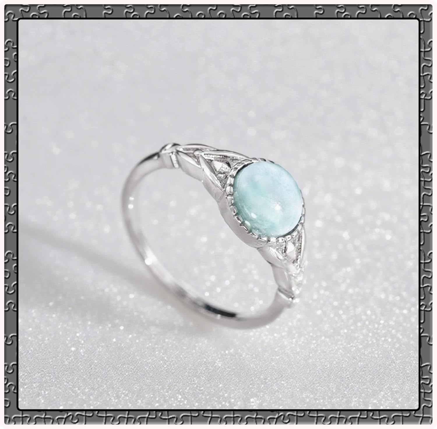 Larimar Ring 925 Sterling Silver Natural Gemstone Adjustable Ring Oval Stone Boho Jewelry for Women Lover Engagement Promises Gift