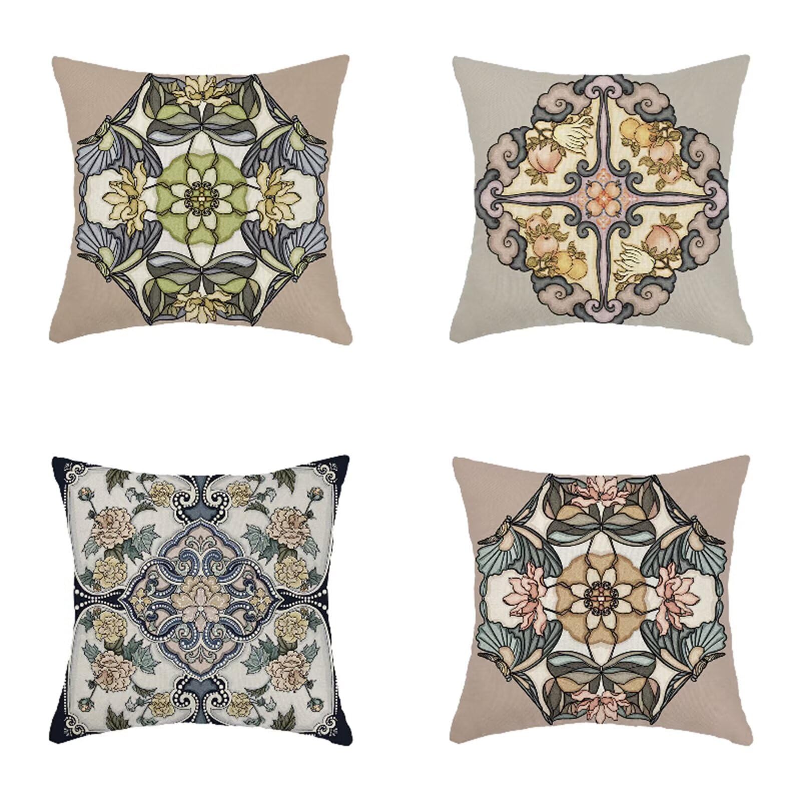 Fundas de Cojines 75x75cm Juego de 4 Flores Doble Cara Suave Funda Cojin Nórdico Impermeable Cojines Terraza Exterior con Cremallera Oculta Funda de Almohada para Decorativos Hogar Cama S-5427