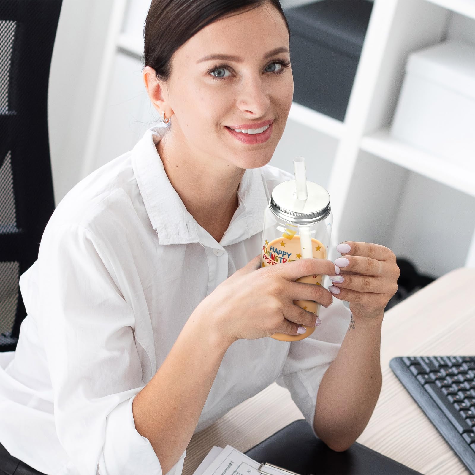 Vesici 24 Pcs Administrative Professionals Day Gift 14.2oz Admin Assistant Appreciation Gifts Cups with Lid and Straw Secretary Thank You Party Favors Tumbler for Women Office Secretary Employee