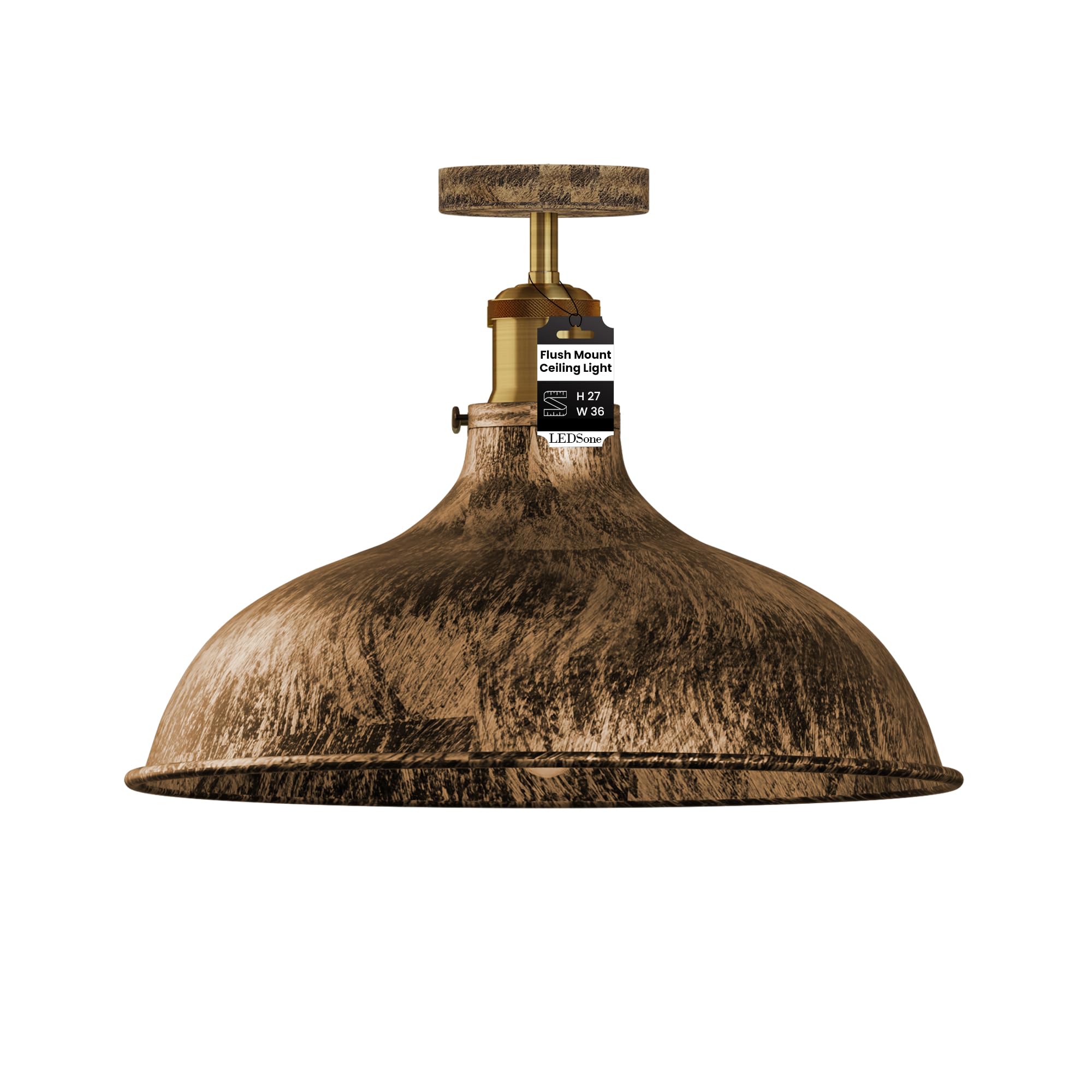 LEDSone Vintage Ceiling Light Semi Flush Mount Brushed Copper 36cm Metal Large Lampshade Ceiling Light Fixture with E27 Holder for Living Room Bedroom Hallway Without Bulb