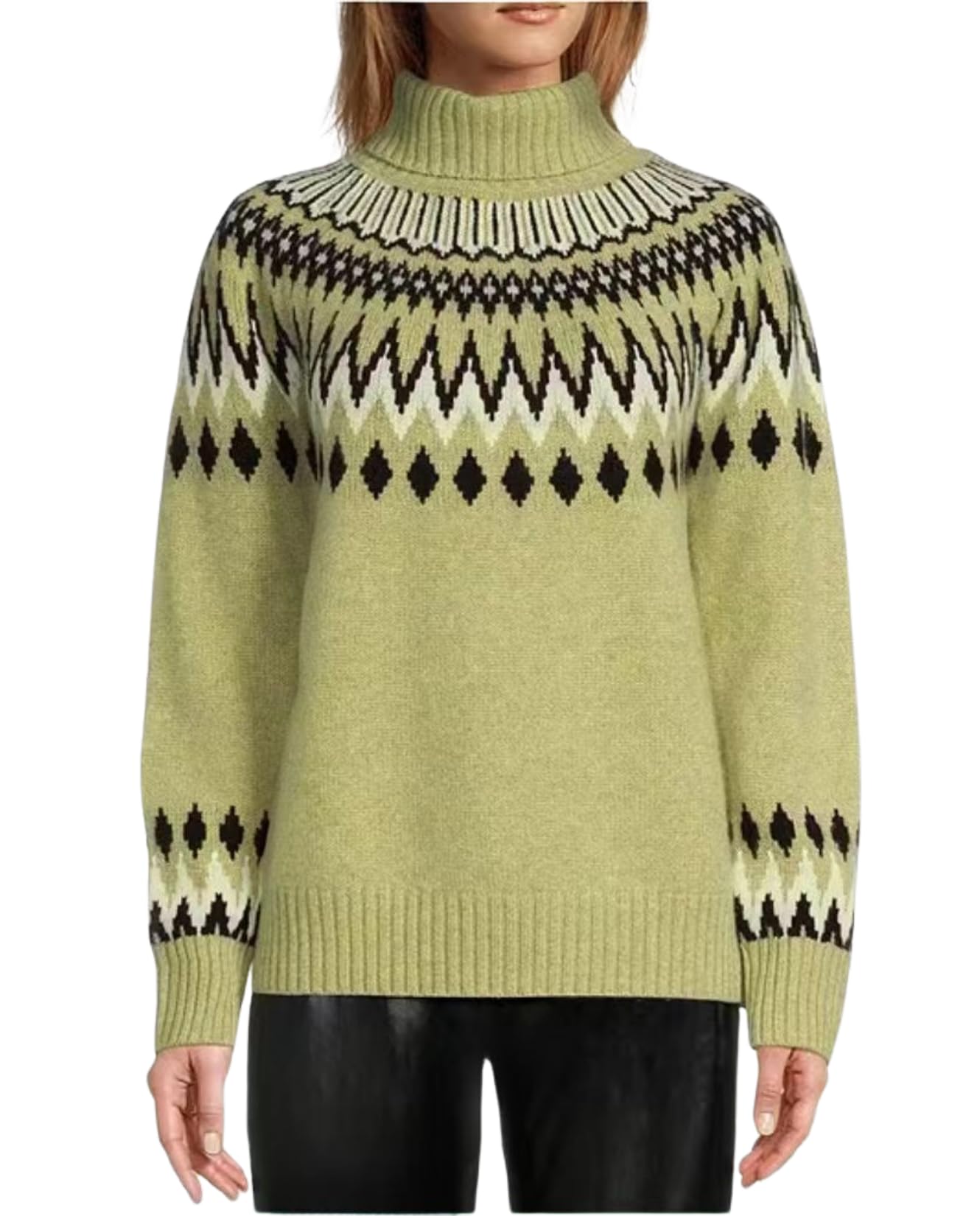 LIZALIG Womens Geometric Print Turtleneck Sweater Winter Warm Long Sleeve Casual Top for Vacation and Daily Wear