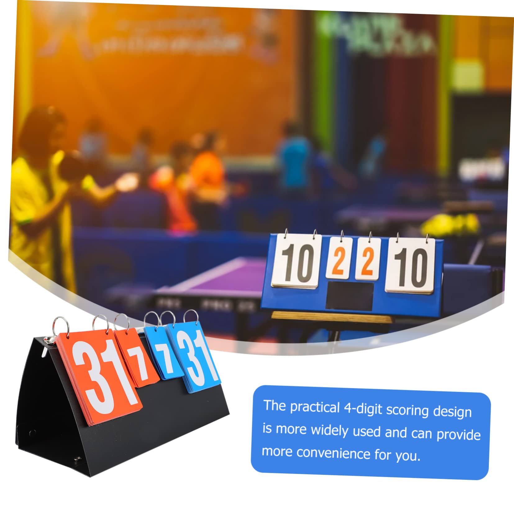 Toyvian Tabellone Segnapunti Sportivo a 4 Cifre Nero Numeri Chiari | Pvc e Acciaio, Formato da Tavolo Supporto, per Gare di Ping Pong, Pallavolo e Badminton