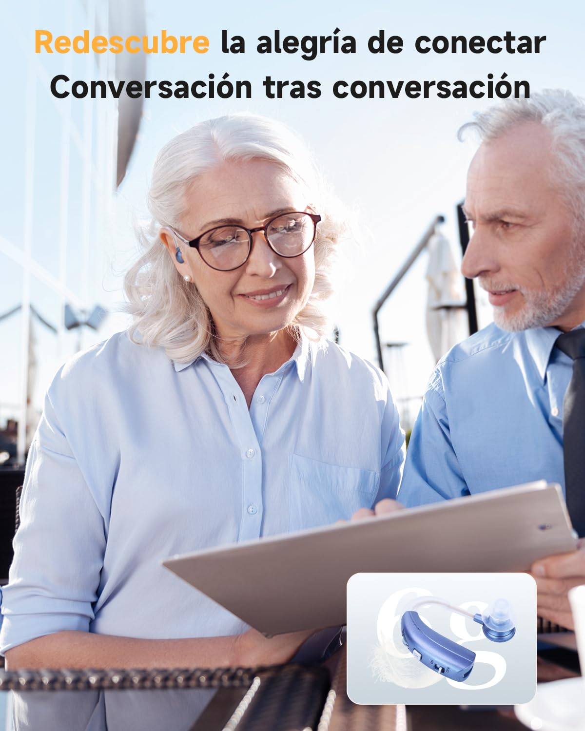 Britzgo dispositivo recargable con modo dual, 40 horas de audición clara, suaves ganchos de TPE (1, Azul)