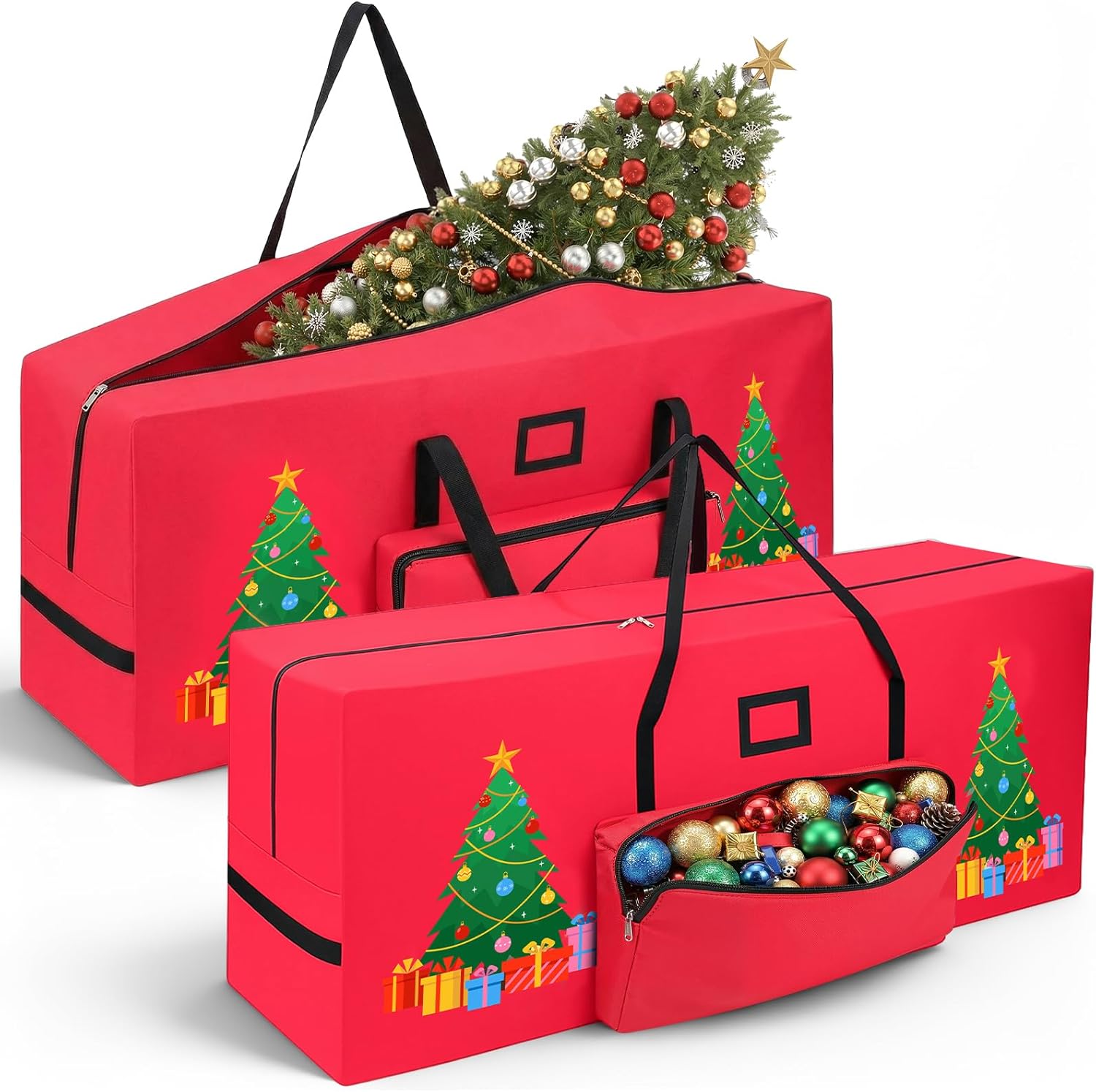 2 Pcs Christmas Tree Storage Bag for 7.5 ft Xmas Tree, Heavy-duty 600d Waterproof Oxford Fabric with Wide Opening, Extra Large Durable Holiday Storage Organizer for Xmas Ornaments & Lights