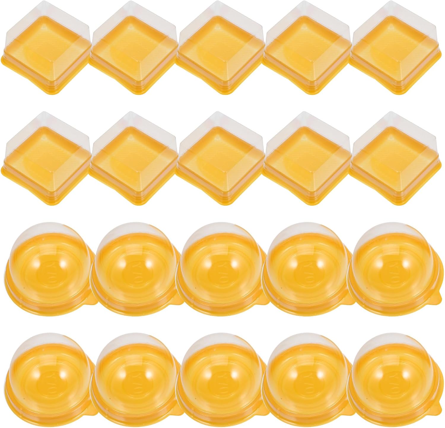 100pcs Mini Mooncake Boxes Plastic Single Compartment Yellow Baking Storage Containers for Egg-yolk Puff Cake Packaging, Food-grade Baking Wrapping Boxes for Dessert Presentation