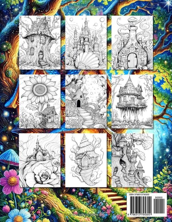 Fantasy Dwellings Adult Coloring Book: Magical Designs of Whimsical Homes for Relaxation image 3
