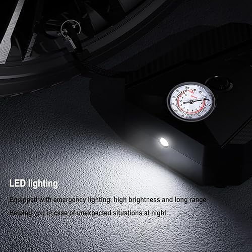 Miniatura 6 de Inflador de neumáticos, compresor de aire portátil para automóvil, bomba de aire eléctrica de 12 V con pantalla analógica, inflador de calibre de