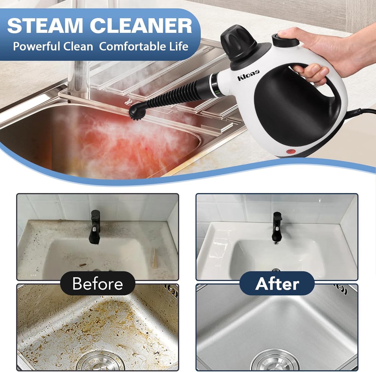 KLONA Handheld Steam Cleaner, Steam Cleaner for Home with 10 Accessory Kit, Multipurpose Portable Upholstery Steamer Cleaning with Safety Lock to Remove Grime, Grease. - Image 9