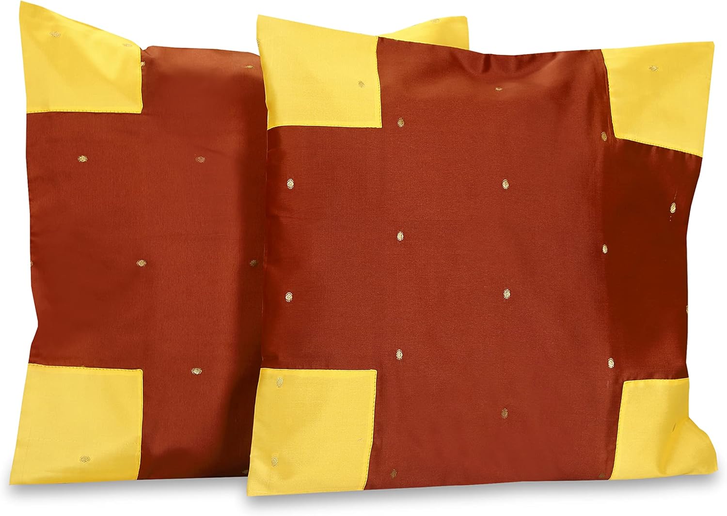 4 Pc Set of Indian Curtains - Boho Curtains for Bedroom - Sari Bohemian Curtains & Drapes for Living Room 96 Inch Length with 2 Panels, 2 Cushion Covers - Cute Door Closet Curtains Rust Yellow