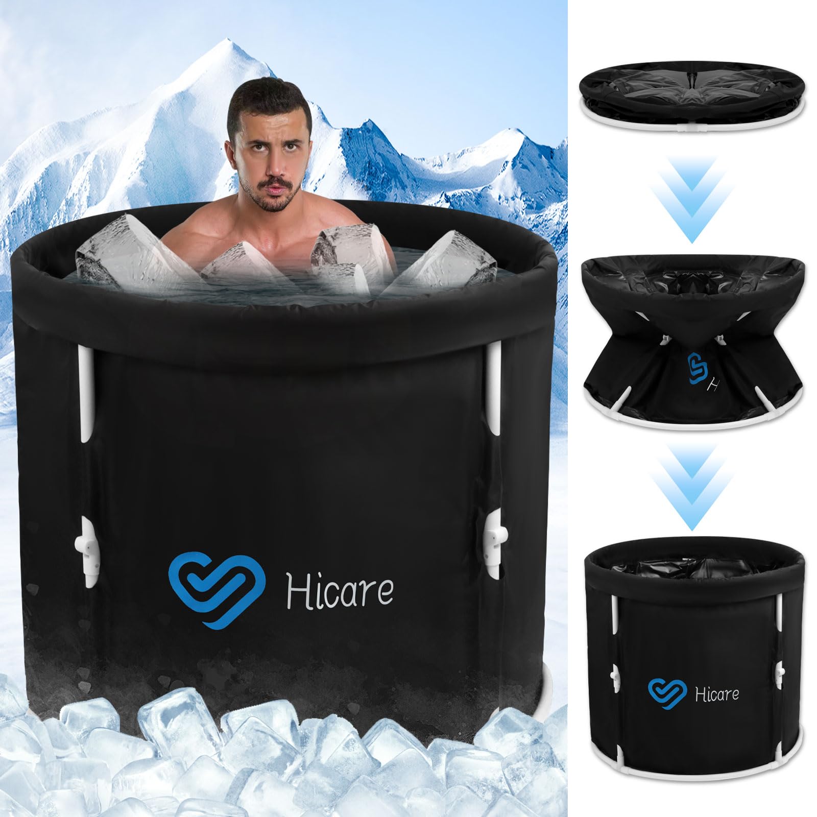 Hicare One-second Installation Recovery Tub / 400L Portable Ice Bath for Cold Water Therapy Training/Portable Ice Bathtub for Athletes - Adult Spa for Ice Baths and Soaking - Outdoor Cold Plunge Tub