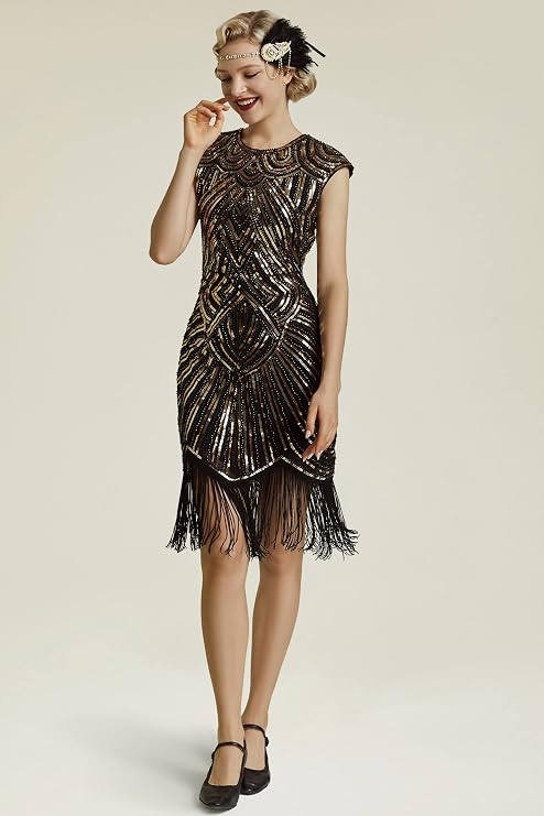 BABEYOND Women's Flapper Dresses 1920s Beaded Fringed Great Gatsby Dress