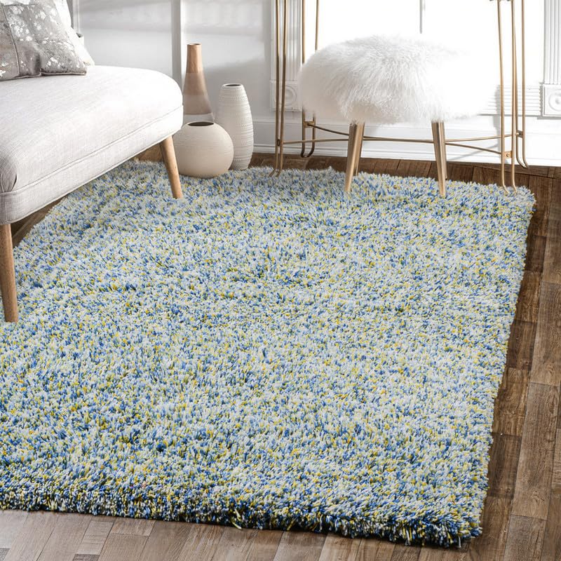 Image of FIASCO Round Shaggy Carpet Plain Fur Rugs Home and Office Sqaure Microfiber 2 Inch Pile Height Back in Canvas Modern Interior Mats 6X6 Feet Yellow Ivory Mix