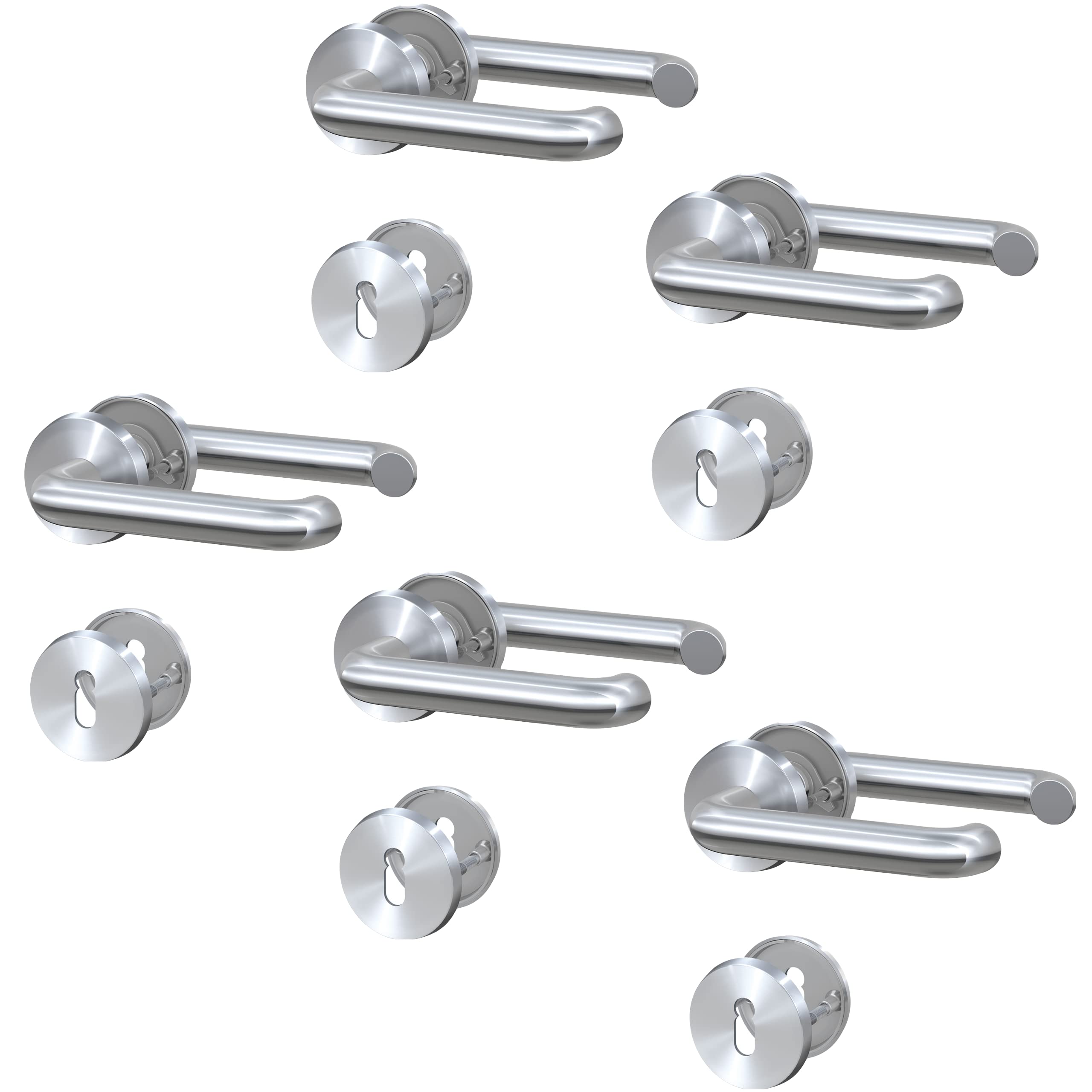 BASI Juego de 5 manillas para puerta de habitación de acero inoxidable, en forma de U, manillas de puerta en ambos lados, manillas con rosetón, manillas de puerta para habitaciones